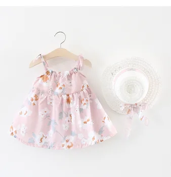 2020 Moda Baby girl oblačenja bombaž o-vratu redno Baby Toddler Otroci Dekle brez Rokavov Trak Dot Tiskanja Lok Princesa Obleke Klobuk