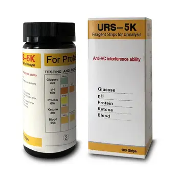 100 kozarcev/Box URS-5K Urinski Test Trakovi Urina Glukoze PH Beljakovin Ketona Krvi Reagenta Analiziranje Trakovi Doma Ketosis Urinski Test