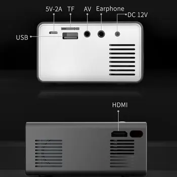 Črna T300 Prenosni Projektor HD Visoko učinkovite LED Projektor Multi-vmesnik za Domači Kino videoprojektor