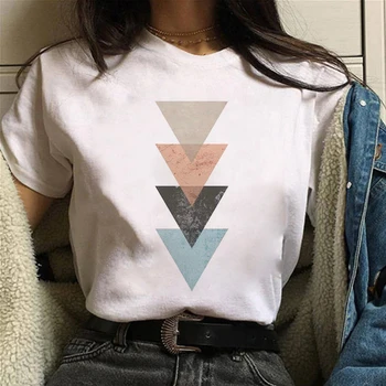 2020 Poletje Ženske T-shirt Geometrijo Natisnjeni Tshirts Priložnostne Vrhovi Tee Harajuku 90. letih Vintage Bela tshirt Ženske Oblačila