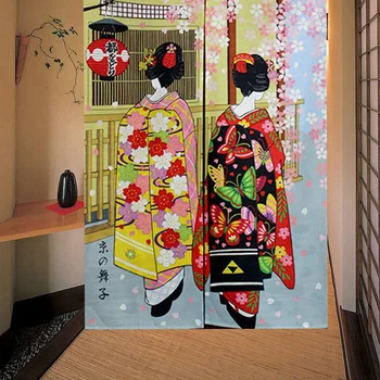 Japonski Slog Dolgo Vrata, Zavesa Kjotskega Gejša Dekleta In Češnjev Cvet Okno Zdravljenje Tapiserija, Za Dekoracijo Doma Kot 33.5 X 5