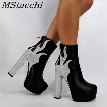 Mstacchi 2020 Nove Oblikovalec Mešane Barve Ženske Kratke Čevlji Plamen Zadrgo-Sid Platformo Seksi Dame Čevlji Zapatos De Mujer Zapatos
