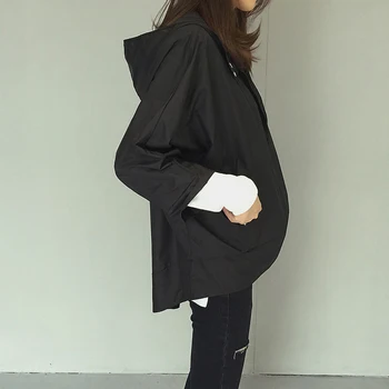 Jakne Ženske Prosti čas, Moda korejskem Slogu Svoboden Hooded Batwing Rokav Pocket Ženska Oblačila Vseh tekmo Preprosto Barva Chic