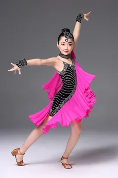 Otroci Mednarodni Standard Dvorana Plesno Obleko za Deklice, latinski Ples Konkurence Obleke Chacha Valček Plesne Kostume