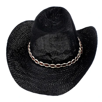 Moške nastavljiv trak pleteni široko črno-brimmed kavbojski klobuk