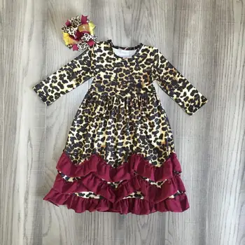 Baby dekleta jesen/zima obleko dekleta leopard obleko otrok gleženj-dolžina obleko z lokom
