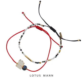 Lotus Mann srečen mačka igra žogo Citrine graviranje 12 constellation naravnih multi-dragulj zapestnica srečen vrv ženski