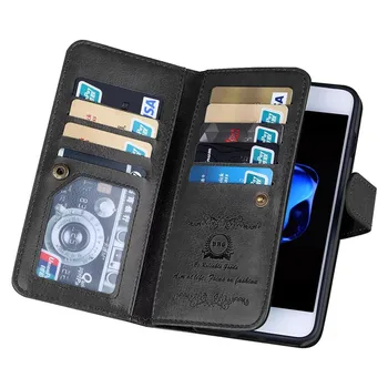 Za iphone 12 6S 7 8 Plus Večnamensko Flip Denarnica Usnjena torbica Za 11 Pro XS Max XR Magnetni Snemljiv 2 v 1 9 Kartic Reža