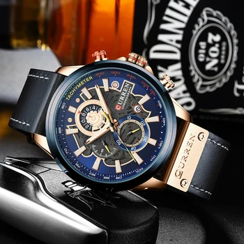 CURREN Moške Luksuzne blagovne Znamke Priložnostne Šport Mehanska ura za Moške Vojaške Pašček Usnje Moda Pazi Moški Kronograf Watch