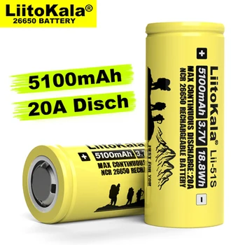 Pristen/Original 2020 Liitokala Lii-51S 26650 moč 20A polnilna litijeva baterija 3,7 V Za 18,8 Wh 5100mA Primerna za svetilko