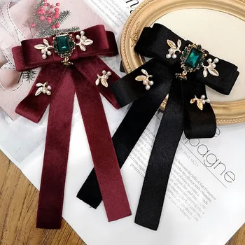 Vintage Crystal Fabric Lok Kravato Broška korejski Moda Bowties Neckties za Ženske Belo Srajco Ovratnik Luxulry Nakit Dodatki