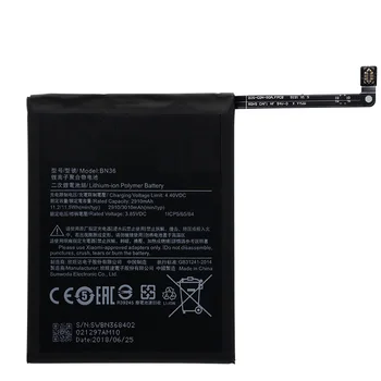 Za Xiaomi Mi 6X BN36 Zamenjave Baterije, Velike Zmogljivosti, 2910mAh Nazaj Gor Bateria Za Xiaomi Mi 6X BN36 Pametni Telefon