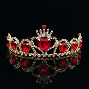 Moda luksuzni poroko krono headdress dekle rdeče srce krono glavo pribor poročne naglavni del