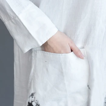 Perilo, Bombaž Ohlapno Majico, Obleko 2020 Pomlad Poletje Tiskanja Vintage Obleko Enotni-Zapenjanje Dolg Rokav Priložnostne Obleko Ženske
