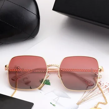 2020 Nov modni kvadratnih sončna očala z verigo ženske sončna očala luksuzne blagovne znamke oblikovalec UV400 Oculos sončna očala Gafas verige