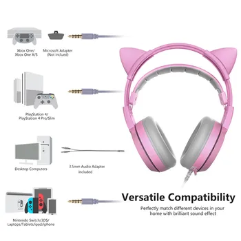 SOMIC G951S Otroci PS4 Gaming Slušalke čelade Roza Dekleta Mačje Uho PC Stereo Slušalke z Mikrofonom za Xbox En/Telefon/Tablični Prenosnik