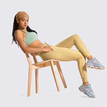 Ženske Stretch Vrvico Jogger Opremljena Cuffed Sweatpants z Žepi Priložnostne Travel Lounge Hlače-28 cm
