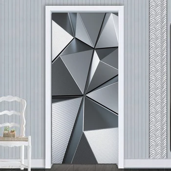 3D Vrata Freske Ozadje Sodobne Geometrijske Imitacija Kovine Teksturo Vrata Nalepke PVC Samolepilne Nepremočljiva Vrata Plakat 3D Nalepke