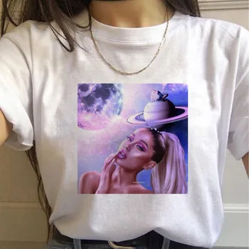 Priložnostne Bombaža T-shirt Ariana Grande Harajuku Kawaii Tee Poletje Dekle vrhovi Ženska Kratka