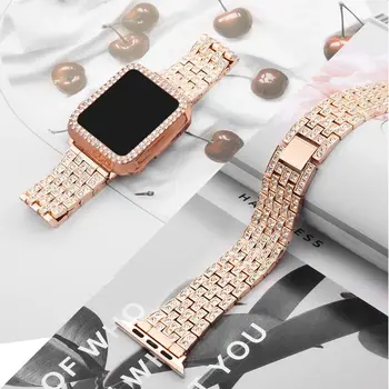Ženske Bling Diamantni Pas S torbico za Apple Watch Band 44 mm 40 mm Zaščitni Pokrov Zapestnica Razredi Za Apple Watch 42mm 38 mm