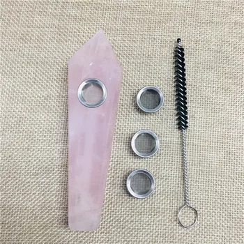 Naravno roza quartz crystal kajenje pipe rock cigaret imetnik + 3 filter + 1pc krtačo