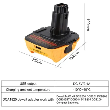 Top za Dca1820 18V USB Adapter Delo z Dewalt Max Xr Dcb200 Dcb201 Dcb203 Dcb203Bt Dcb204 Dcb205 Dcb206 Kompakten Batteri