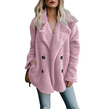 Ženske zimske jakne 2021 nov modni dvojno zapenjanje svoboden jakna ženske obleke toplo krzno dolg rokav outwear ženski plašči