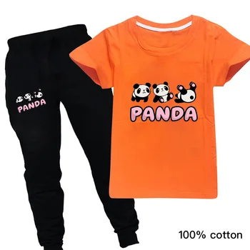 2020 Novih Otroci Dekliška Oblačila, Obleke, Fantje Kratek Rokav Panda Kawaii Majica+hlače Malčka Otroško Oblačila Sklop Trenirko