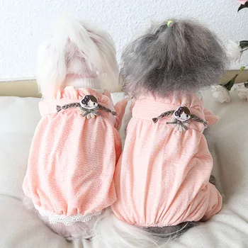 Pasje Obleke in Jumpsuits Ropa Gato Oblačila za Pse Pink štirinožni Toplo Bombaž-Oblazinjena Oblačila za Hišne Jeseni Perro Ropa Pes Krpe