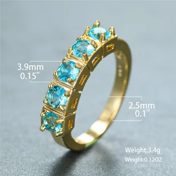 Vintage Ženski Aqua Blue Crystal Ring Klasična Zlata Barva Tanke Poročni Prstani Za Ženske Čar Poročne Ovalne Zaročni Prstan