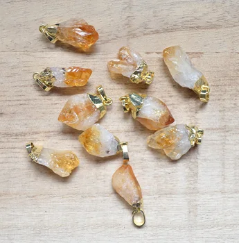 Rumeni kristali obeski z zlato electroplated ,rumena quartz čare