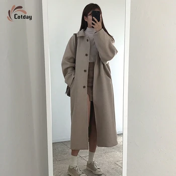 Cotday Kašmir Sivo Vroče Prodaje 2020 Dolgo Padec Ženski Pozimi Toplo Korejski Coats Mešanica Volne, Eleganten Plašč Nova Ženska Suknji