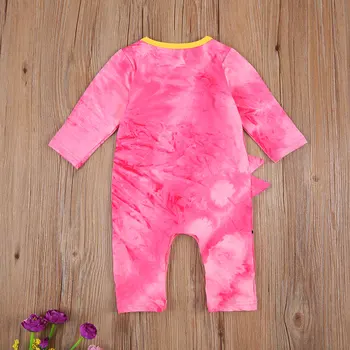Emmababy Newborn Baby Oblačila Dinozaver Tiskanje O-vratu Dolg Rokav Gumb Romper enodelno Obleko Bombaž Baby ' s Tie Dye Jumpsuit