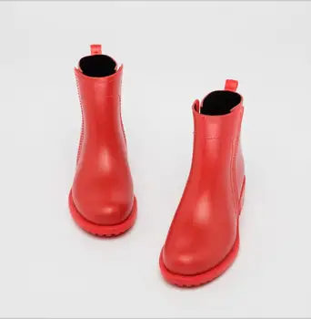 Gumijasti Škornji za Dež Ženske Nepremočljiva Visoke Pete Moda Dekleta Čevlji Dame Srčkan Kratek Gleženj PVC Rainboots