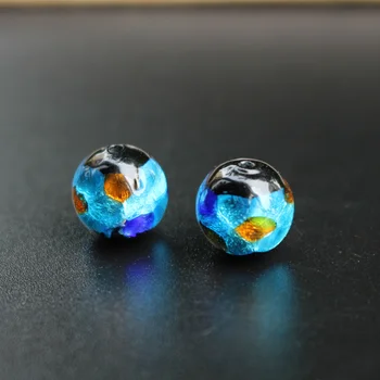 12 mm Lampwork Steklene Kroglice Foiled Ocean modro Barvo, z modro oranžne pike Krog za nakit, Izdelava Pribor Japonski Stil