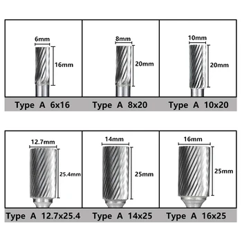 Rotacijski Datoteke Tipa, Eno Flavta Rotacijski Burrs CNC Graviranje Bitov 6 mm Kolenom Za Kovinarstvo Carving Orodje Volframov Karbid Bitni Burr