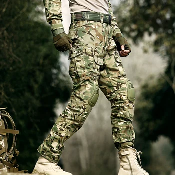 Taktične Vojaške Hlače Slog Oblačila Vojske Prikrivanje Tovora Pantalon SWAT Delo Žaba Hlače Moški Airsoft Boj proti Hlače Kolena Pad