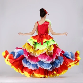 360 Stopinj/jardov Plus Velikost Ženske španskega Flamenka Obleko Cvetlični Venčni Maxi Ciganske Deklice Stopnji Uspešnosti Belly Dance Kostumi