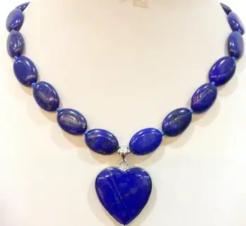 Vroče prodaje>@@ Novih naravnih lapis lazuli srce ogrlico, obesek, 18-inch