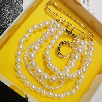 Številka 5 obesek pearl verige broška žensko obleko temperament pribor pin broške stranka darilo