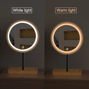Prenosni Lesene Namizni LED Ličila Ogledalo 3X Povečevalno Polnjenje prek kabla USB Nastavljiv Svetlo Difuzne Svetlobe na Zaslonu na Dotik Ličila Orodja