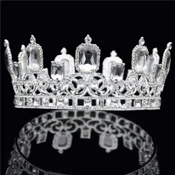 Zlato Kristalno Poroko Krono ornament pageant Poročne Diadem za Kraljica Kralj Kovinski tiaras in krone za Lase Modni dodatki