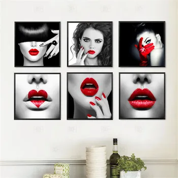 Rdeče Ustnice Ličila Lepoto Ličila Stenski Dekor Slikarstvo Ženske, Dekleta Platno Umetnosti Tiskanja Plakatov, Stenske Slike Za Dekoracijo Doma