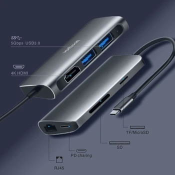 Vothoon USB Tip C SREDIŠČE za USB 3.0, HDMI, USB HUB za MacBook Pro Air Card Reader RJ45 Ethernet, USB Razdelilnik 7 Vrata Tip C HUB