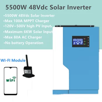 Z Wi-FI Modul Hibridni solarni inverter 5,5 KW 48Vdc 100A MPPT 6KW sončne energije 80A AC Polnilec 120~450V PV deluje brez baterije