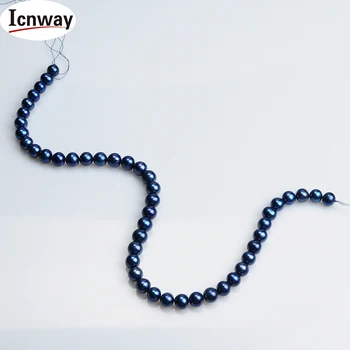 Naravni AA+ krogu modre Sladkovodnih Biserov 9-10 mm 15inches DIY ogrlico, zapestnico, uhane ping na Debelo