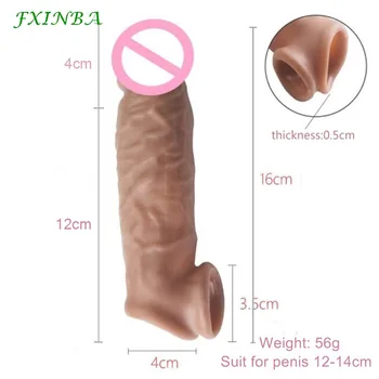 FXINBA 16 cm Realističen Penis Rokav Extender Petelin Rokav Podaljša Dick Širitve Zamudo Izliv Večkratno uporabo Kondoma Moških Sex Igrače