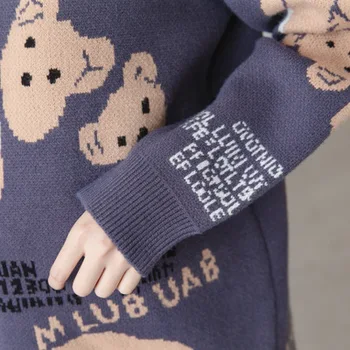 Zimski Pulover Ženske 2020 japonski modni Priložnostne Svoboden Debel in Toplo, Risanka Medved Pletene Dolg Rokav O-vratu Puloverju Pulover