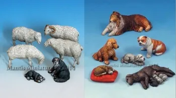 1/35 Obsega Miniature Živali, Perutnine in Psiček Pesek Tabela Model Scene Unpainted Smolo Model Kit Slika Brezplačna Dostava