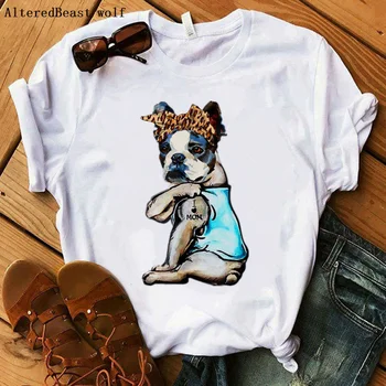 Bostonski Terier, ki sem Ljubezen, Mama Tshirt Ženske Harajuku Leopard Tiskanja Ruta Mama O-neck Majica s kratkimi rokavi Kratkimi Rokavi Ženske Priložnostne T-shirt 2020